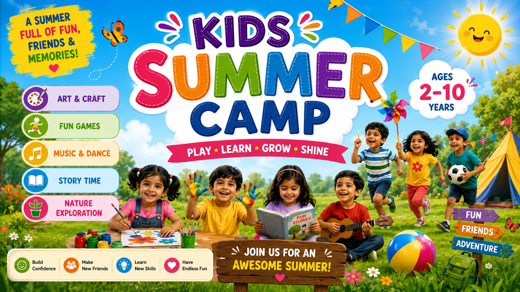Kids summer camp in Ghaziabad 2025 at The Little Scholar Playschool Kavi Nagar with dance yoga chess art and gardening activities for children aged 2 to 10