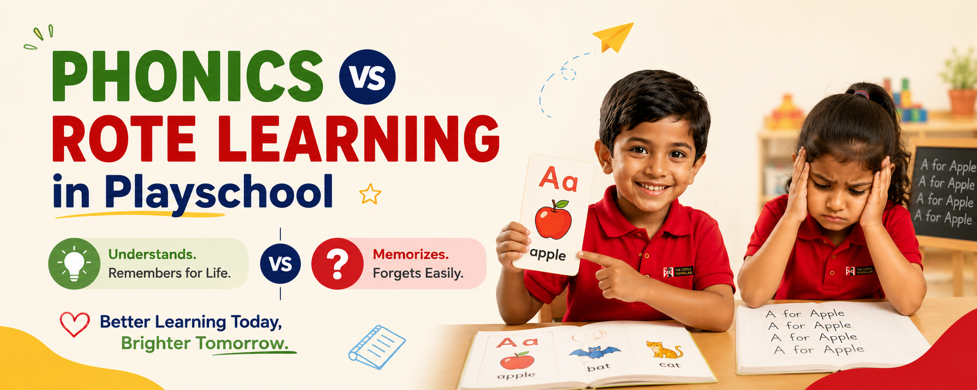 phonics vs rote learning best play school in Ghaziabad The Little Scholar Kavi Nagar preschool reading children