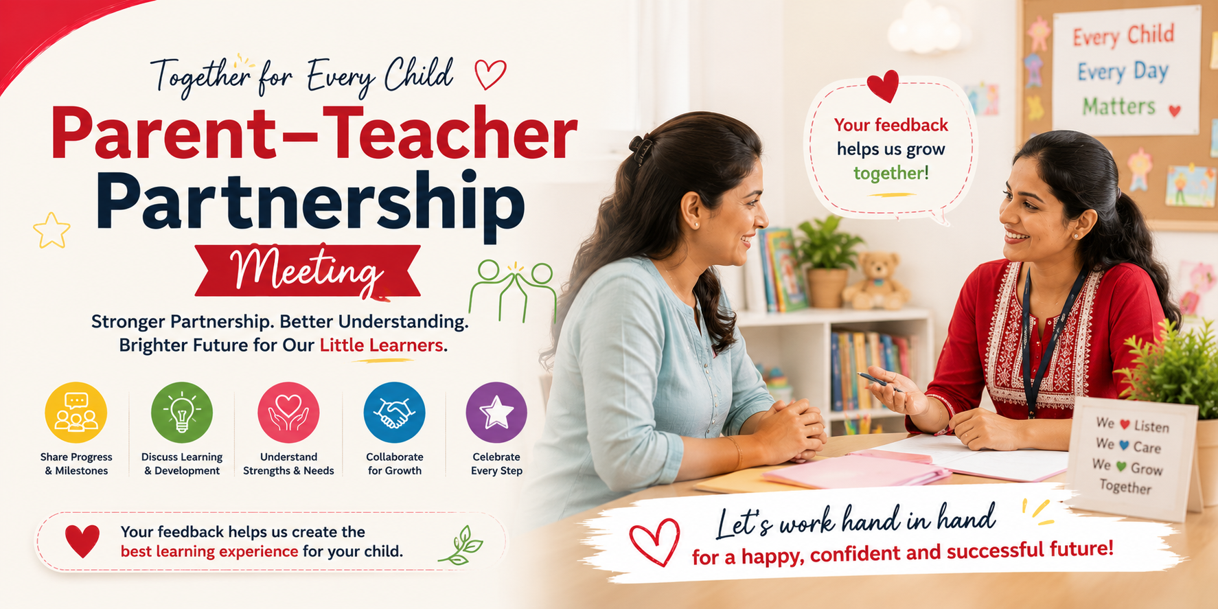 parent teacher partnership meeting preschool feedback best play school in Ghaziabad The Little Scholar Kavi Nagar child development