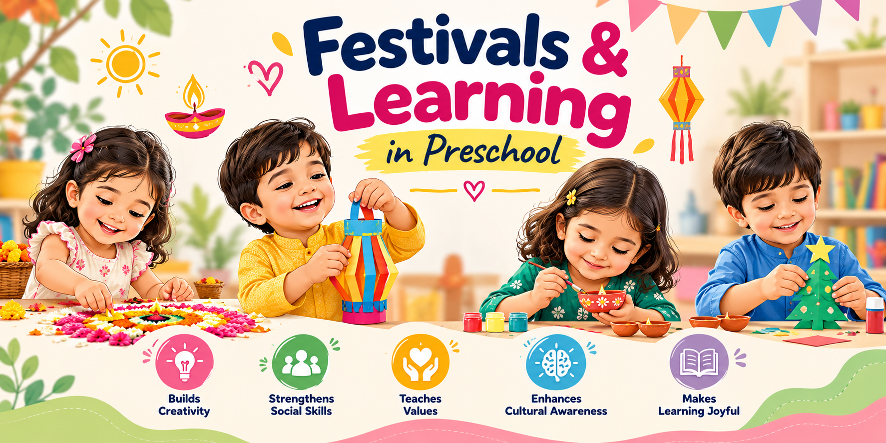 festivals learning preschool Diwali diya craft best play school in Ghaziabad The Little Scholar Kavi Nagar children celebration classroom